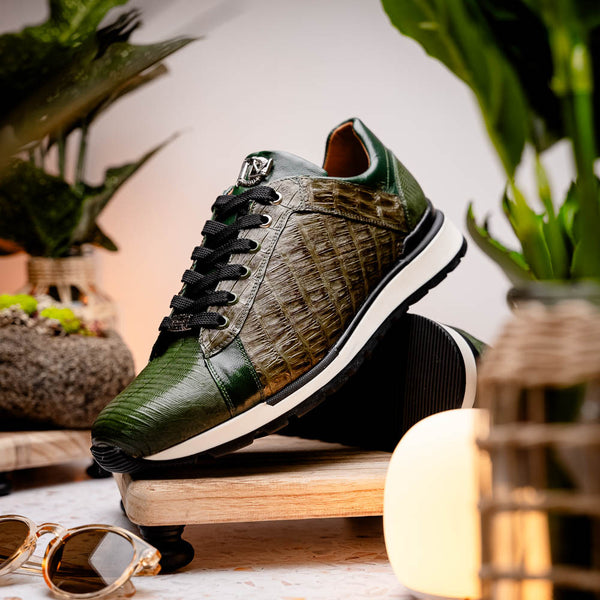 Marco Di Milano PORTICI Caiman Lizard Green/Olive Sneakers