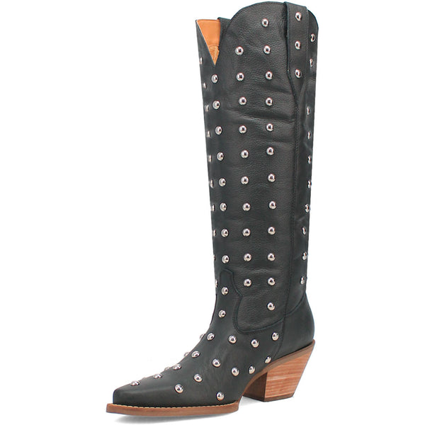 Dingo's Broadway Bunny Black Studded Snip Toe Leather Boots