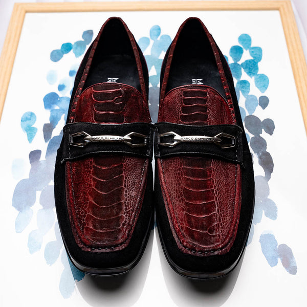 Marco Di Milano Hugo Ostrich Black/Wine Sueded Bit Loafers