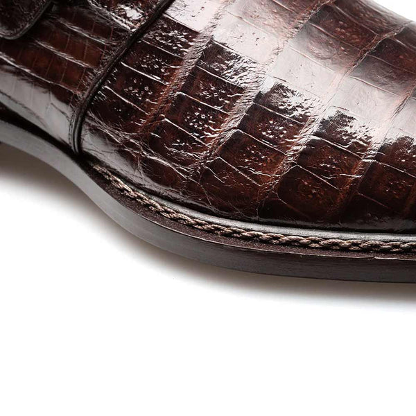 Mezlan Gigolo Brown Crocodile Monk Strap Loafers