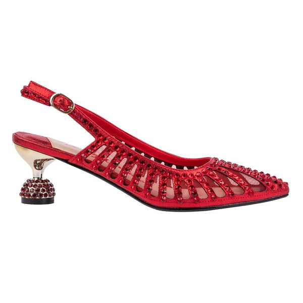 Lady Couture ROSITA Red Mesh Rhinestone Slingback with 2" Heel"