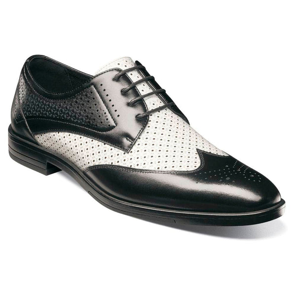 Stacy Adams Black and White Asher Wingtip Lace Up Shoes