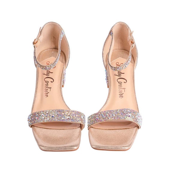 Lady Couture DAZZLE Gold 2-Inch Mid Block Heel Rhinestone Sandal