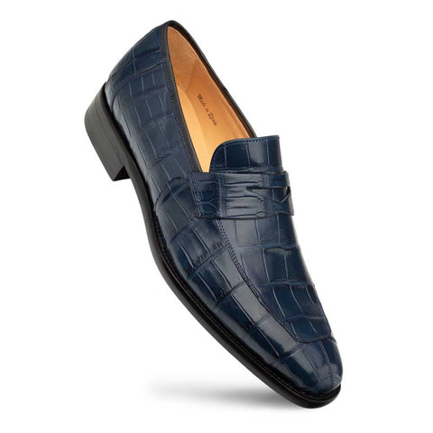 Mezlan Men's Blue Piccolo Genuine American Alligator Penny Loafer