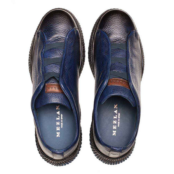 MEZLAN Men's Blue Calcio Deer Skin Slip On Sneakers