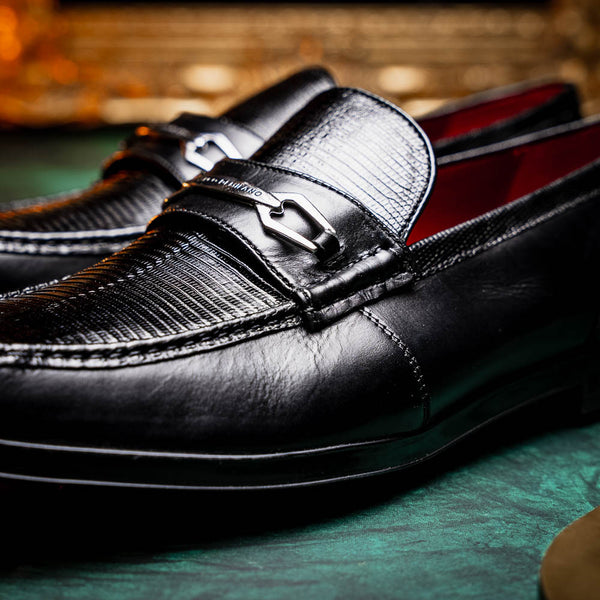 Marco Di Milano Hugo Lizard And Calfskin Black Bit Loafers