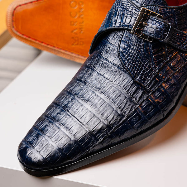 Marco Di Milano ROVIGO Caiman Navy Dress Monk Strap Shoes