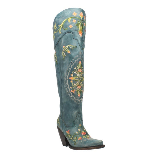 Dan Post Turquoise Flower Child Embroidery 20” Snip Toe Womens Boot