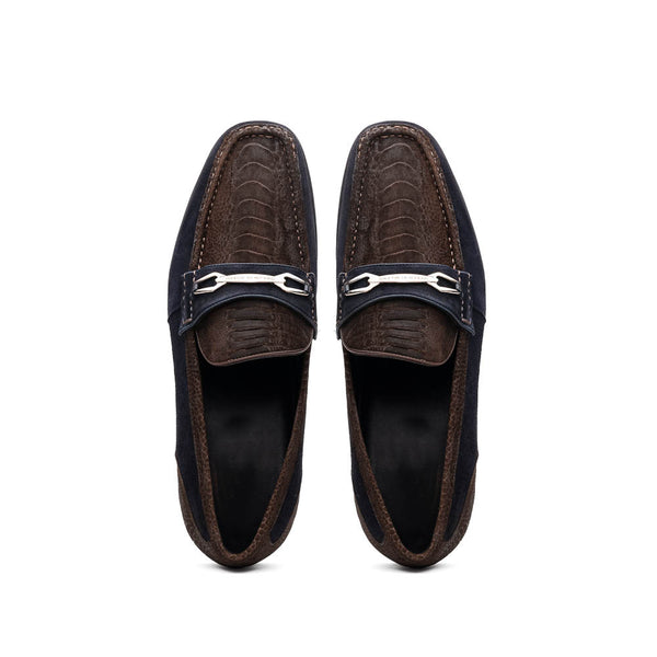 Marco Di Milano Hugo Ostrich Brown/Navy Sueded Bit Loafers