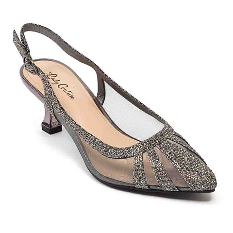 Lady Couture MACY Pewter Rhinestone Trimmed Slingback with 2.5" Heel"