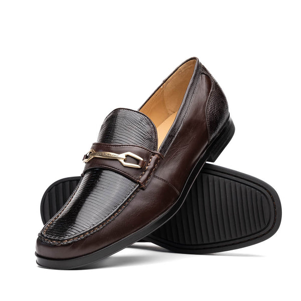 Marco Di Milano Hugo Lizard And Calfskin Brown Bit Loafers