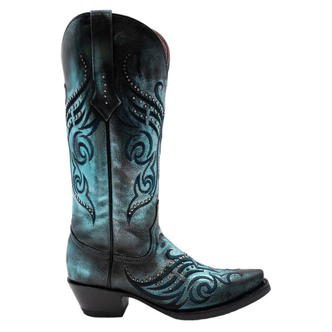 Ferrini Masquerade Electric Blue Metallic Full Grain Leather Snipped Toe Boots