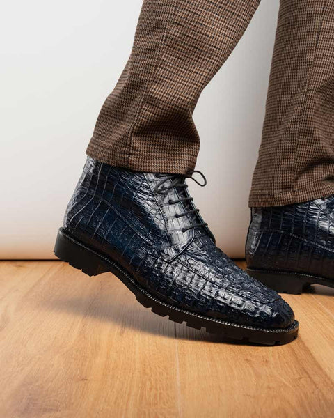 Marco Di Milano Martinelli Genuine Caiman Navy Lace-Up Chukka Boots