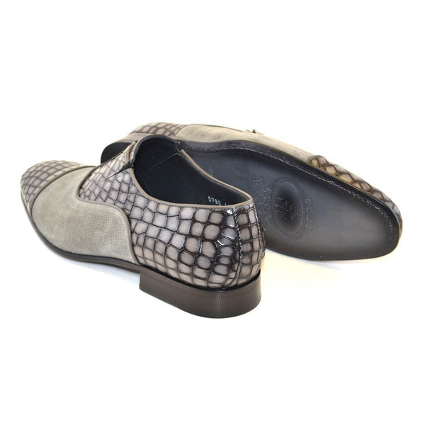 Corrente Grey Crocodile Print Calfskin & Suede Leather Fake Laces Mens Slip On