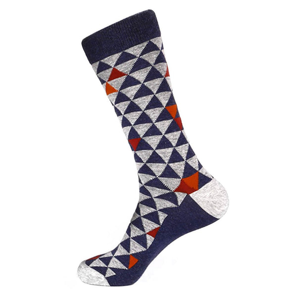 Steven Land Denim Multi Two Tones Triangles Pattern Men's Socks