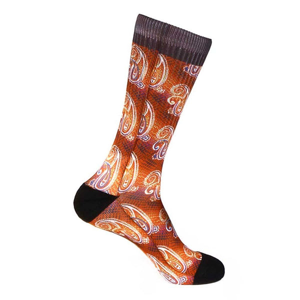 Steven Land Paisley Sublimation Pattern Red Multi Cotton Nylon Spandex Men's Socks