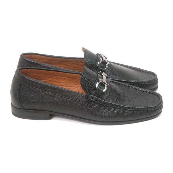 Sigotto Uomo Black Grain Leather Bit Loafer with Leather Sole