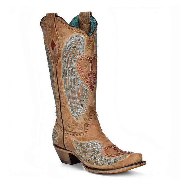 Corral Sand Heart embroidered and crystal studded leather boots for women