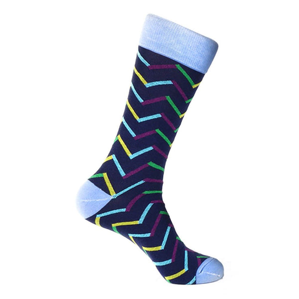 Steven Land Navy Multi Chevron Mixed Colors Pattern Men's Socks