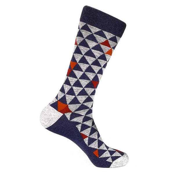 Steven Land Denim Multi Two Tones Triangles Pattern Men's Socks