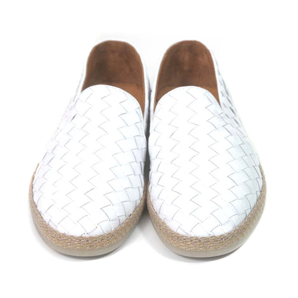 Sigotto Uomo White Analin Woven Leather Loafer with Rubber Sole