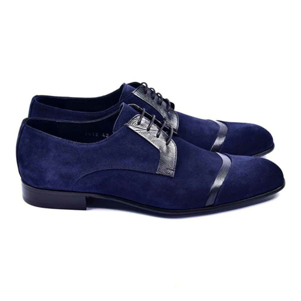 Corrente Navy Suede Lizard Calfskin Lace-up Shoe for Men