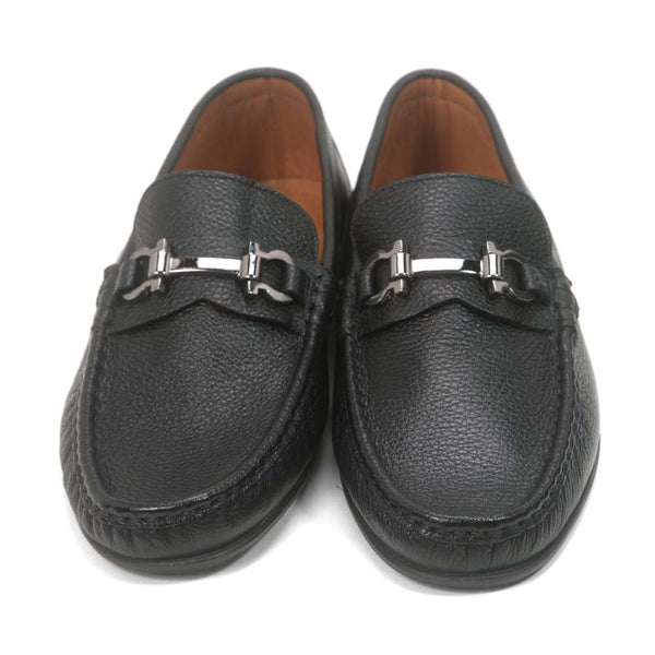 Sigotto Uomo Black Grain Leather Bit Loafer with Leather Sole