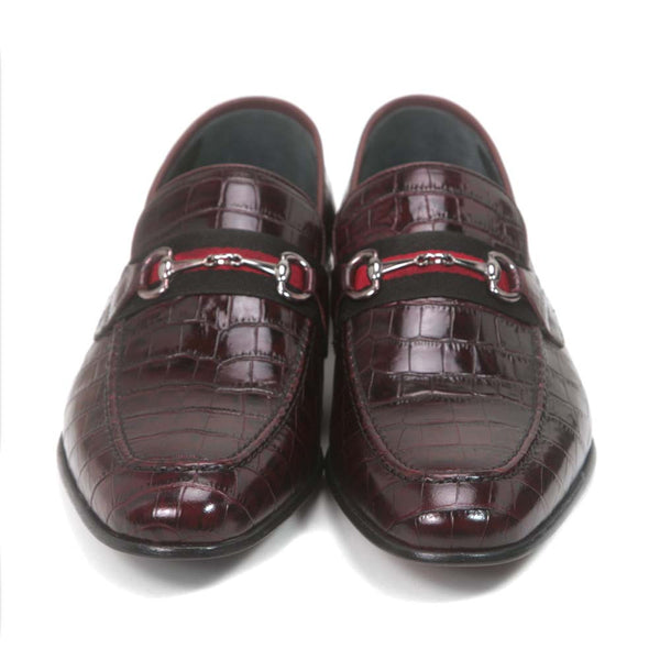 Golden Pass Men's Burgundy Crocodile Print Calfskin Leather Loafer