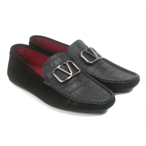 Sigotto Uomo Black Croc print and suede bit leather