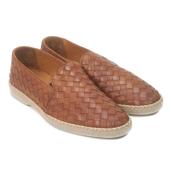 Sigotto Uomo Nova Tan Analin Woven Leather Loafer with Rubber Sole