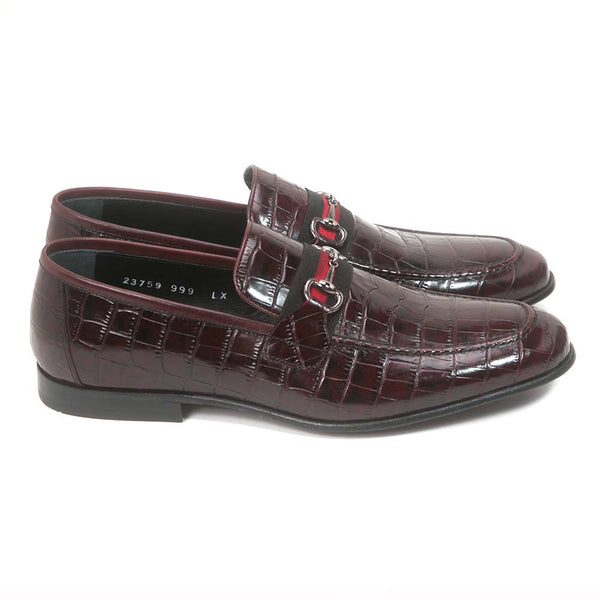 Golden Pass Men's Burgundy Crocodile Print Calfskin Leather Loafer