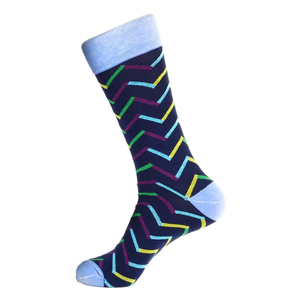 Steven Land Navy Multi Chevron Mixed Colors Pattern Men's Socks