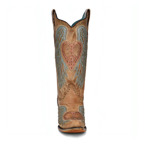 Corral Sand Heart embroidered and crystal studded leather boots for women