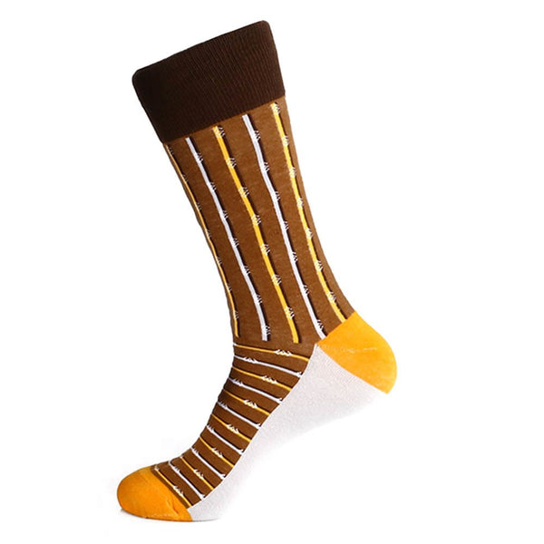 Steven Land Two Tone Stripes Pattern Brown Multi Cotton Nylon Spandex Men's Socks