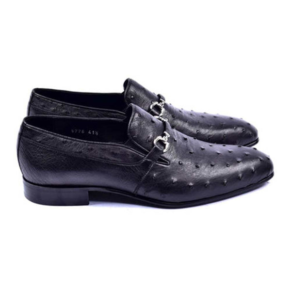 Corrente Wow Black Genuine Ostrich Skin Slip-On Loafer for Men