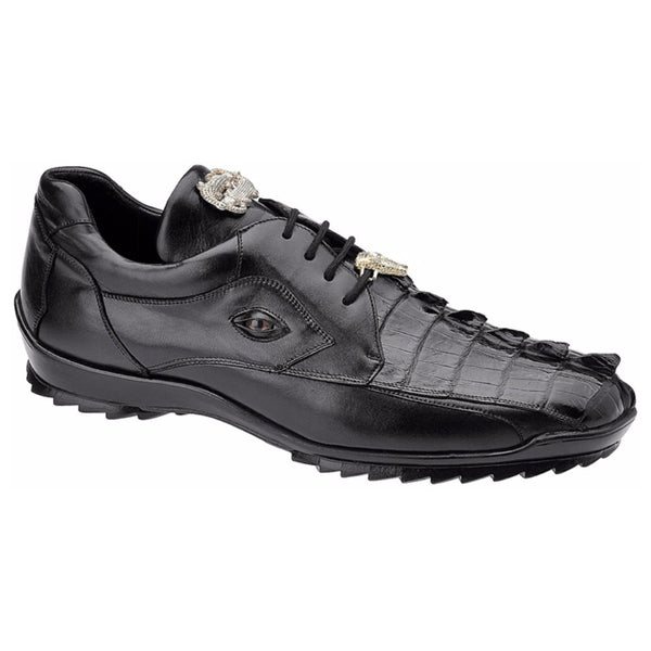 Belvedere Vasco Men's Black Hornback Crocodile & Soft Calf Sneakers