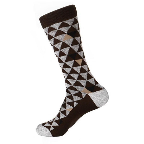 Steven Land Brown Multi Two Tones Triangles Pattern Men's Socks