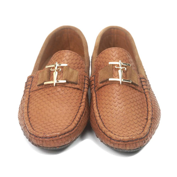 Sigotto Uomo Tan Embossed Snake Print Loafer with Rubber Sole