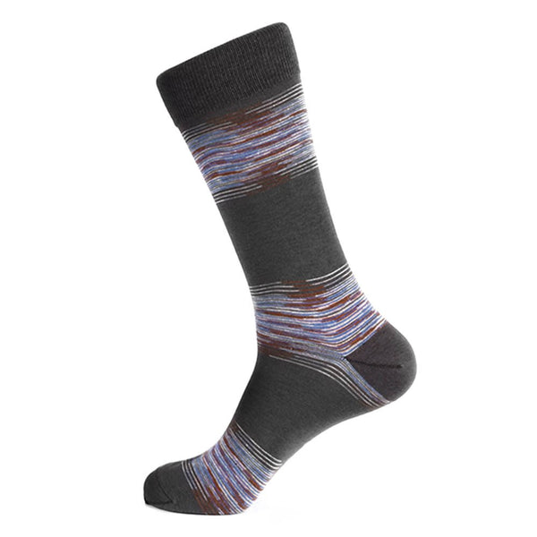 Steven Land Gray Multi Linear Waves Printed Pattern Men's Socks