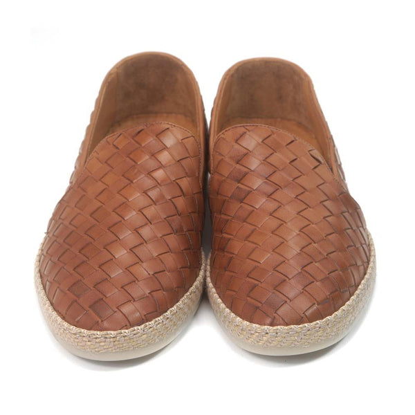 Sigotto Uomo Nova Tan Analin Woven Leather Loafer with Rubber Sole