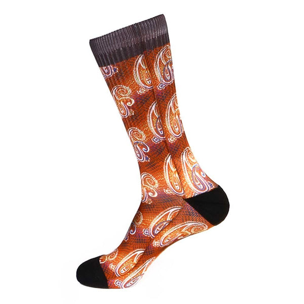 Steven Land Paisley Sublimation Pattern Red Multi Cotton Nylon Spandex Men's Socks